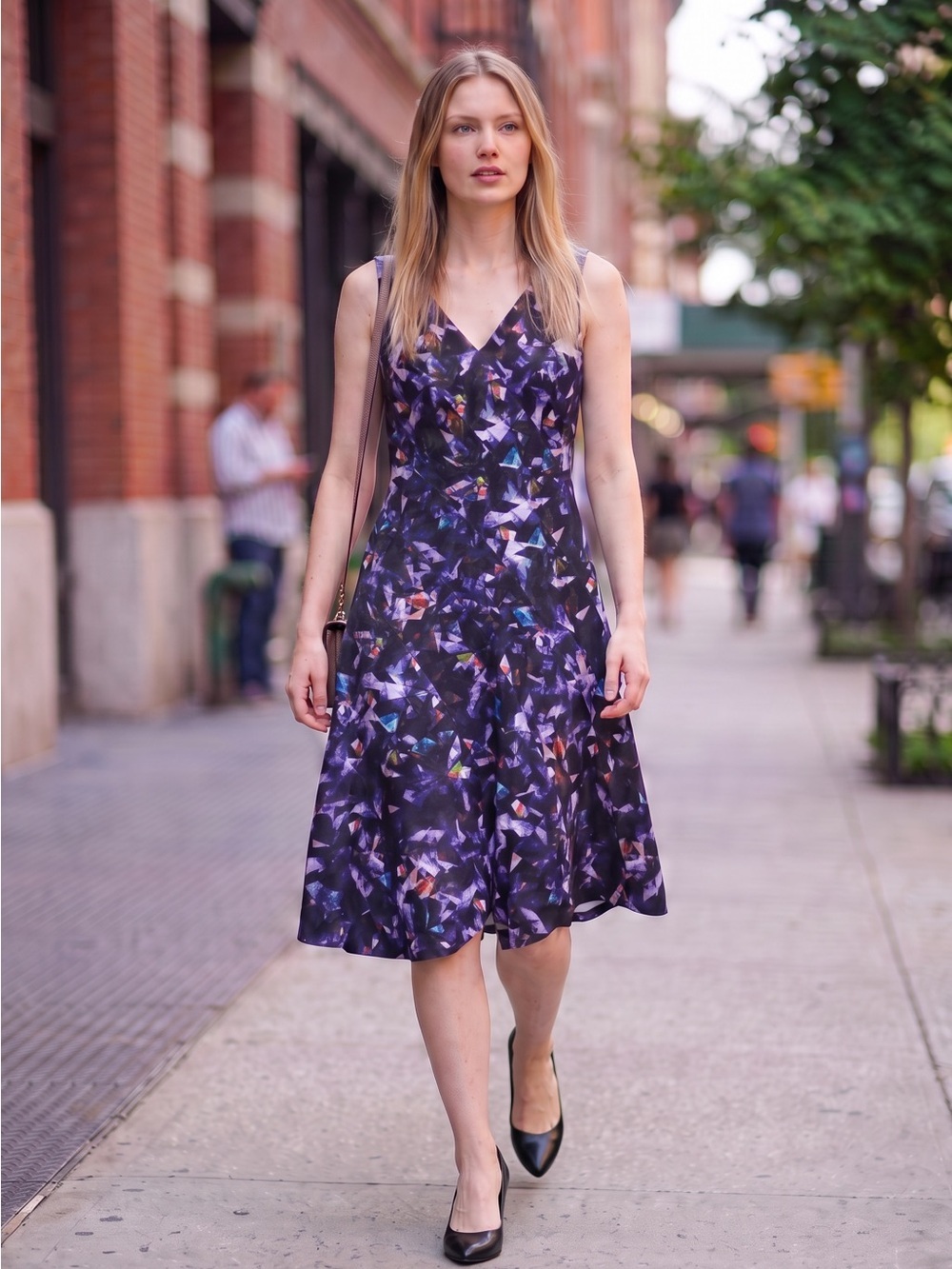 NWT New $129 Donna Karan Abstract-Print V-Neck Midi Dress Size 8